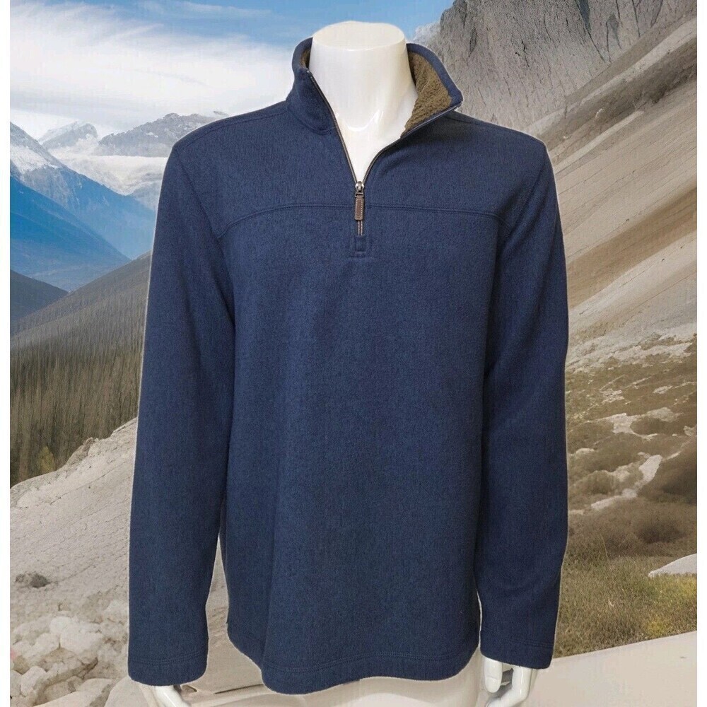 GH Bass 1/4 Zip Pullover Sweater Fleece Mock Sherpa Lined Collar Blue Men's XL